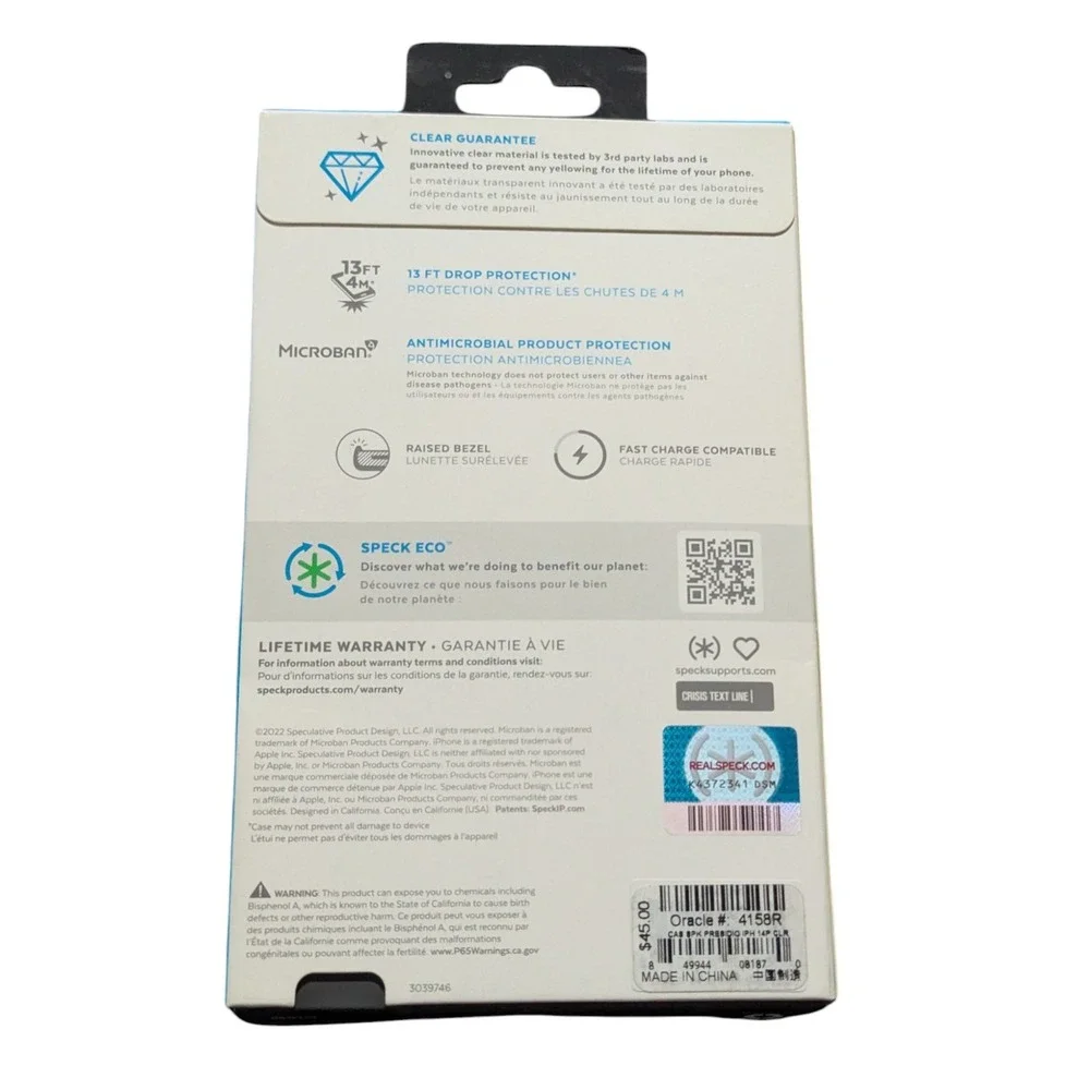 B9. Speck Presidio Case For Apple iPhone‎ 14 Pro (6.1 Pro 2022) ,  Perfect-Clear